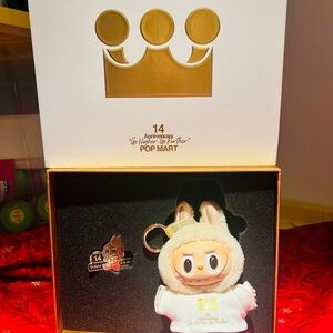 Pop Mart White and Gold Doll Keychain